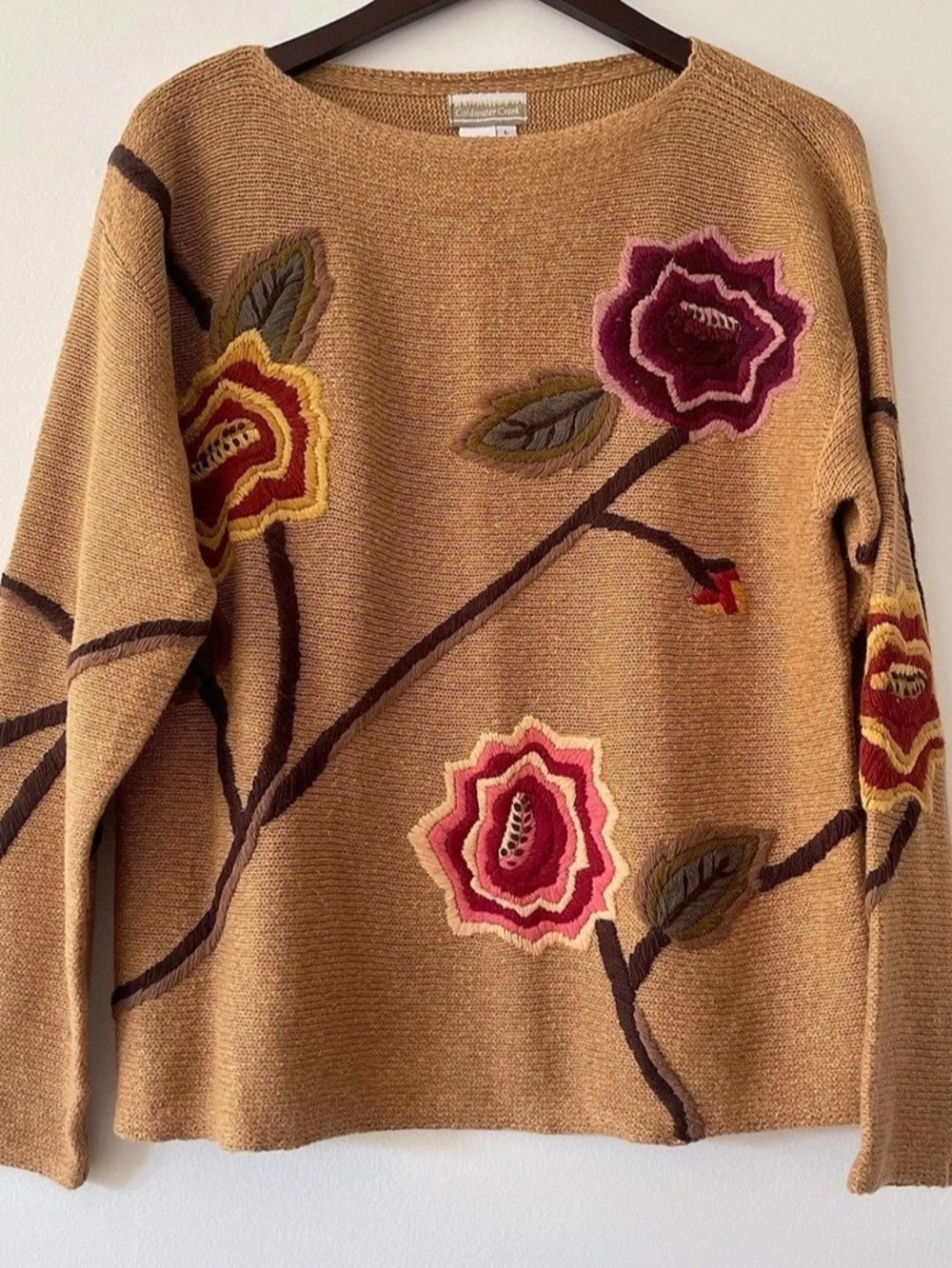 Coldwater Creek Floral Sweater in Brown & Pink Size Large Like New